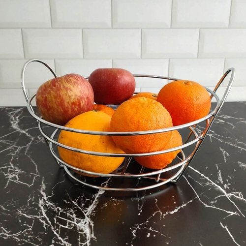 Fruteira Redonda Aramada Cesto Para Frutas De Mesa Cromado Margot