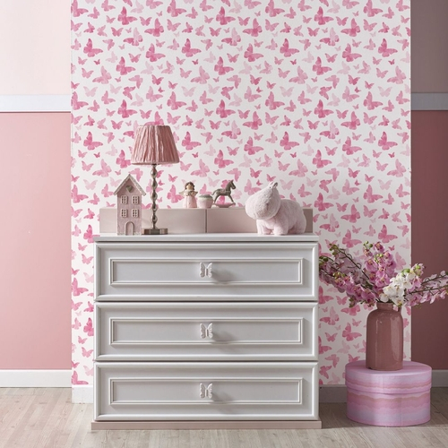 Papel De Parede Borboletas Rosa Para Quarto Infantil X M No Shoptime