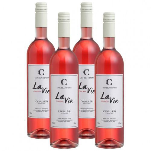 Kit 4 Vinho Rosé Seco Fino Pinot Noir La Vie 750Ml Cavalleri no Shoptime