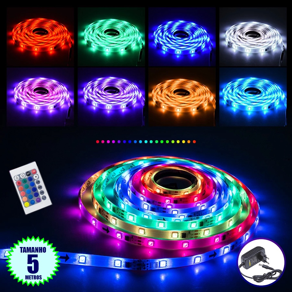 Fita Led Rgb Rolo M Fonte V A E Controle Remoto No Shoptime