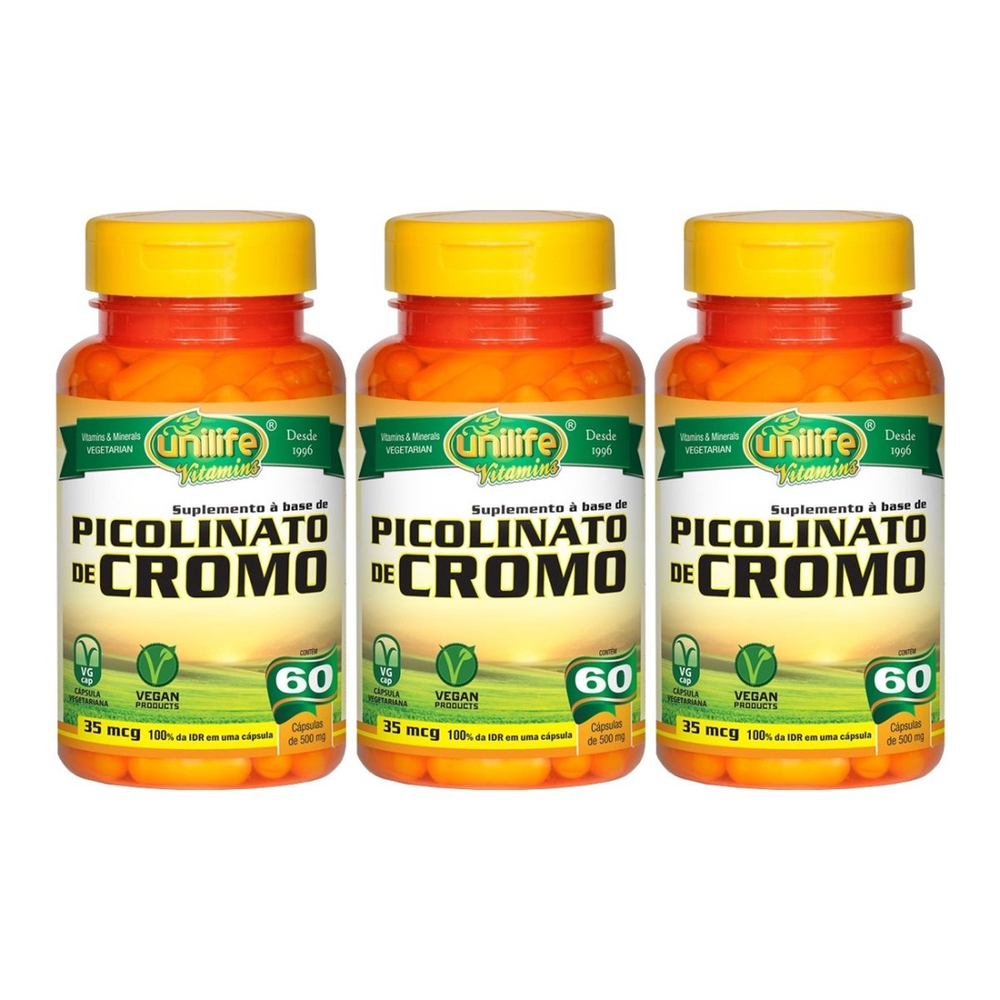 Picolinato De Cromo 60 Cápsulas 500mg Unilife Kit 3 Unidades no Shoptime