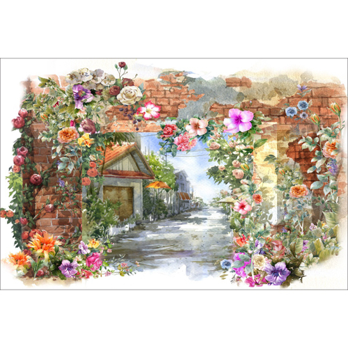 Painel De Lona Jardim Encantado Flores Aquarela 100x060cm No Shoptime