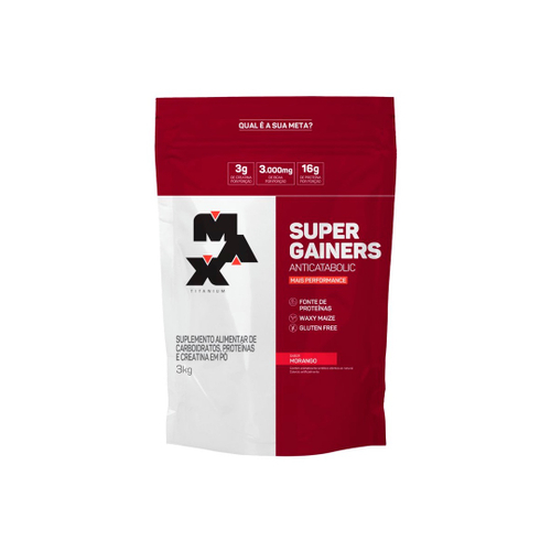 Super Gainers Max Titanium Refil 3KG Morango No Shoptime