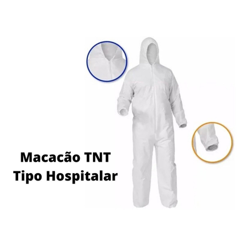 Macacão de Segurança Proteção Química Branco Capuz tnt Hospitalar