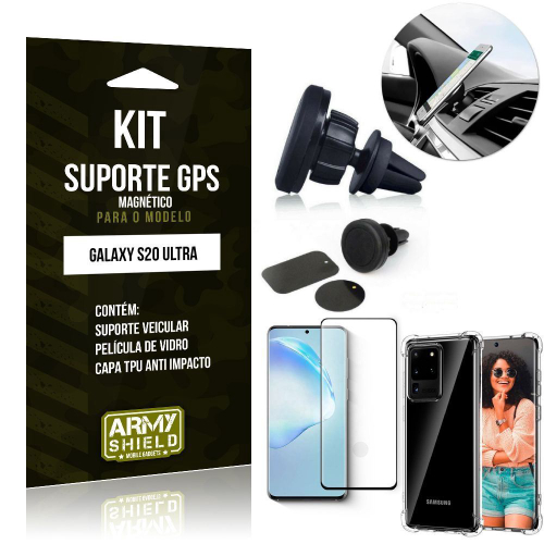 Kit Suporte Veicular Magnético Galaxy S20 UltraCapinha Anti Impacto