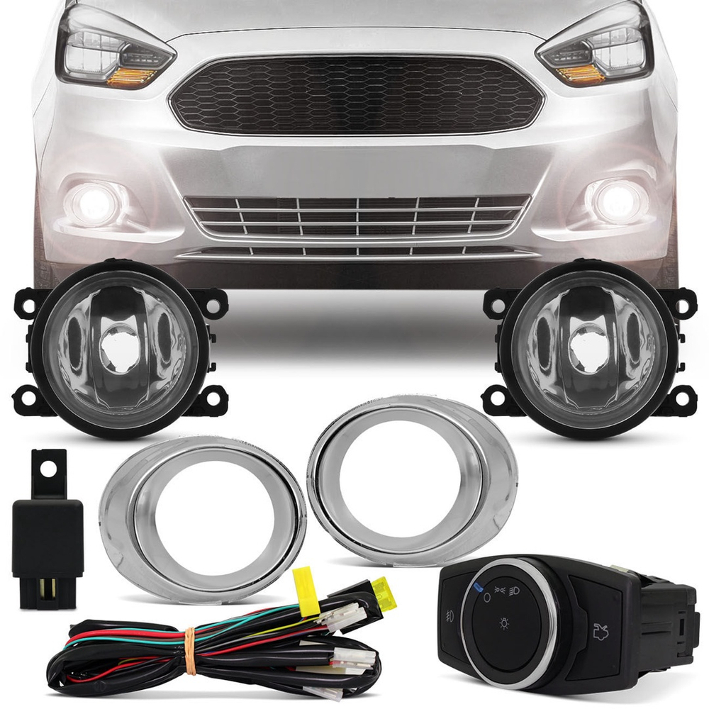 Kit Farol De Milha Ford Ka 2015 2016 2017 Aro Cromado Auxiliar Neblina