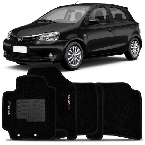 Tapete Etios Hatch e Sedan 2013 2014 Carpete Preto 5 Pçs Logo Bordado 2