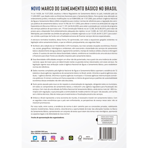 Livro Novo Marco Do Saneamento B Sico No Brasil Ed No