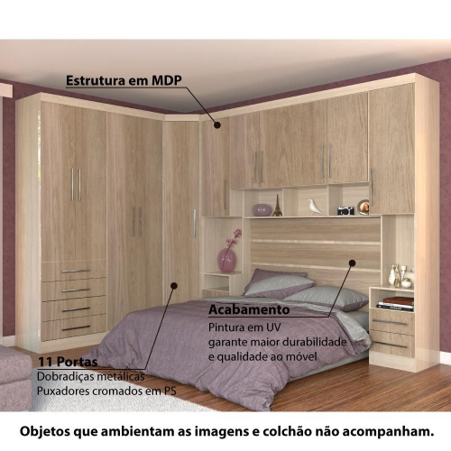 Quarto Modulado Queen Smart 11 Portas 8 Gaveta Crema Amendôa no Shoptime