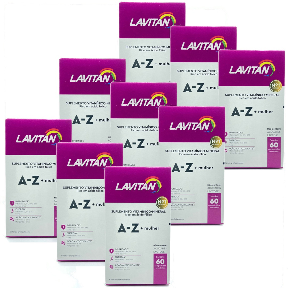 Kit 9x Lavitan Mulher Vitaminas A Z 60 Comprimidos Cimed No Shoptime