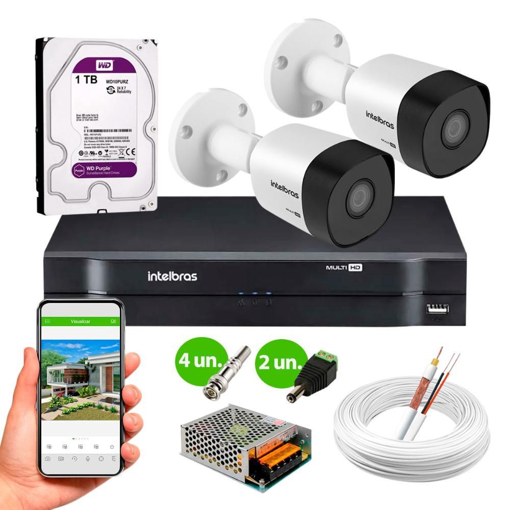 Kit 2 Câmeras de Segurança Intelbras HD 720p 30m infra vhd 3130 B G6