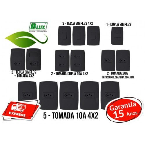 Kit interruptores E tomadas casa completa 15 peças blux home grafite