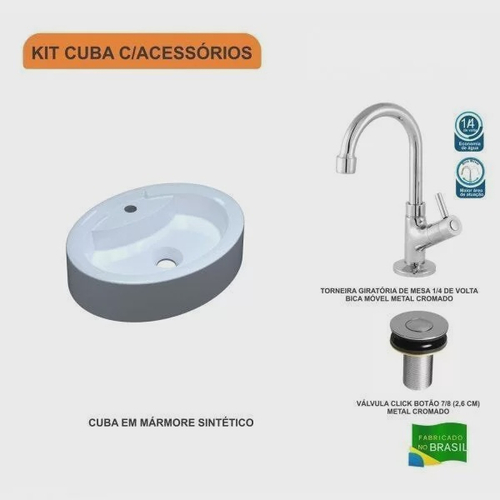 Kit Cuba Ov Torneira Metal E V Lvula Click Polegada B