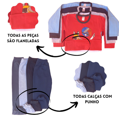 Kit 04 Conjuntos Moletom Flanelado Menino Ou Menina Tamanho 01 Ao 16