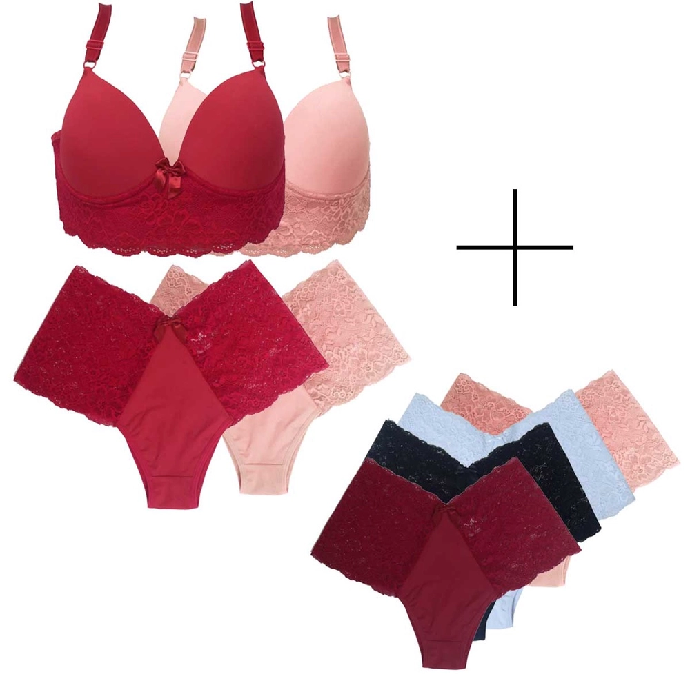 Kit Plus Size 2 Conjuntos de Lingerie Bojo Reforçado mais 4