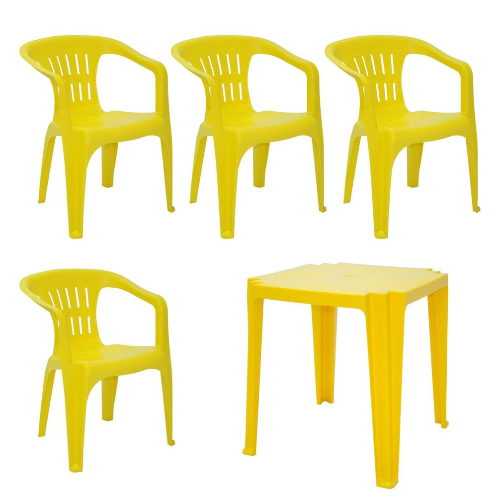 Conjunto Mesa Poltronas Pl Sticas Tramontina Amarelo No Shoptime