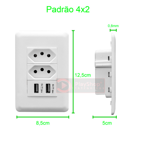 Tomada De Parede Duo Dupla Usb A Carrega Celular Bivolt Branca X