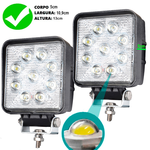 Farol De Milha Leds W Led Quadrado Universal Branco Frio Carro Moto