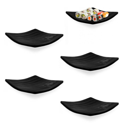 Kit 5 Pratos Quadrados 14 Cm Em Melamina Preto Sushi E Petisco No Shoptime