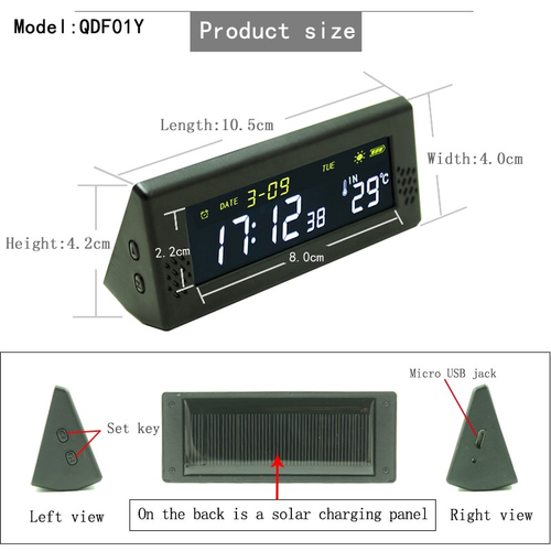 Solar Windshield Car Digital Clock Driving Time Reminder Smart Switch