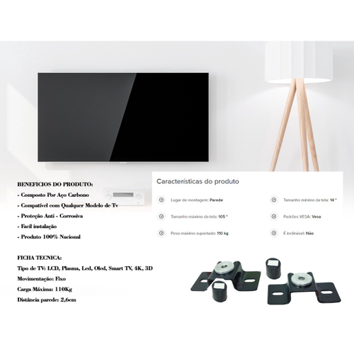 Kit Suporte Para Tv Televis O Universal Fixo A Painel Ou