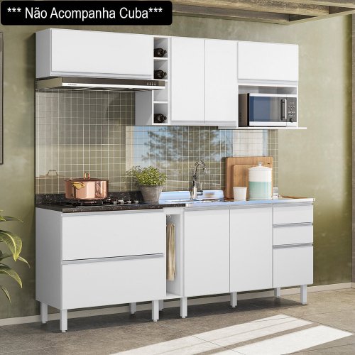 Cozinha Modulada Completa Cm Pe As Mdf Kali Branco Nicioli