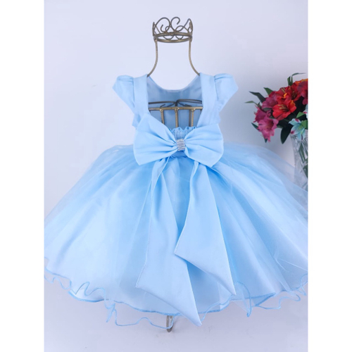 Vestido Infantil Azul Daminha Cinderela Aniversário Festa Princesa