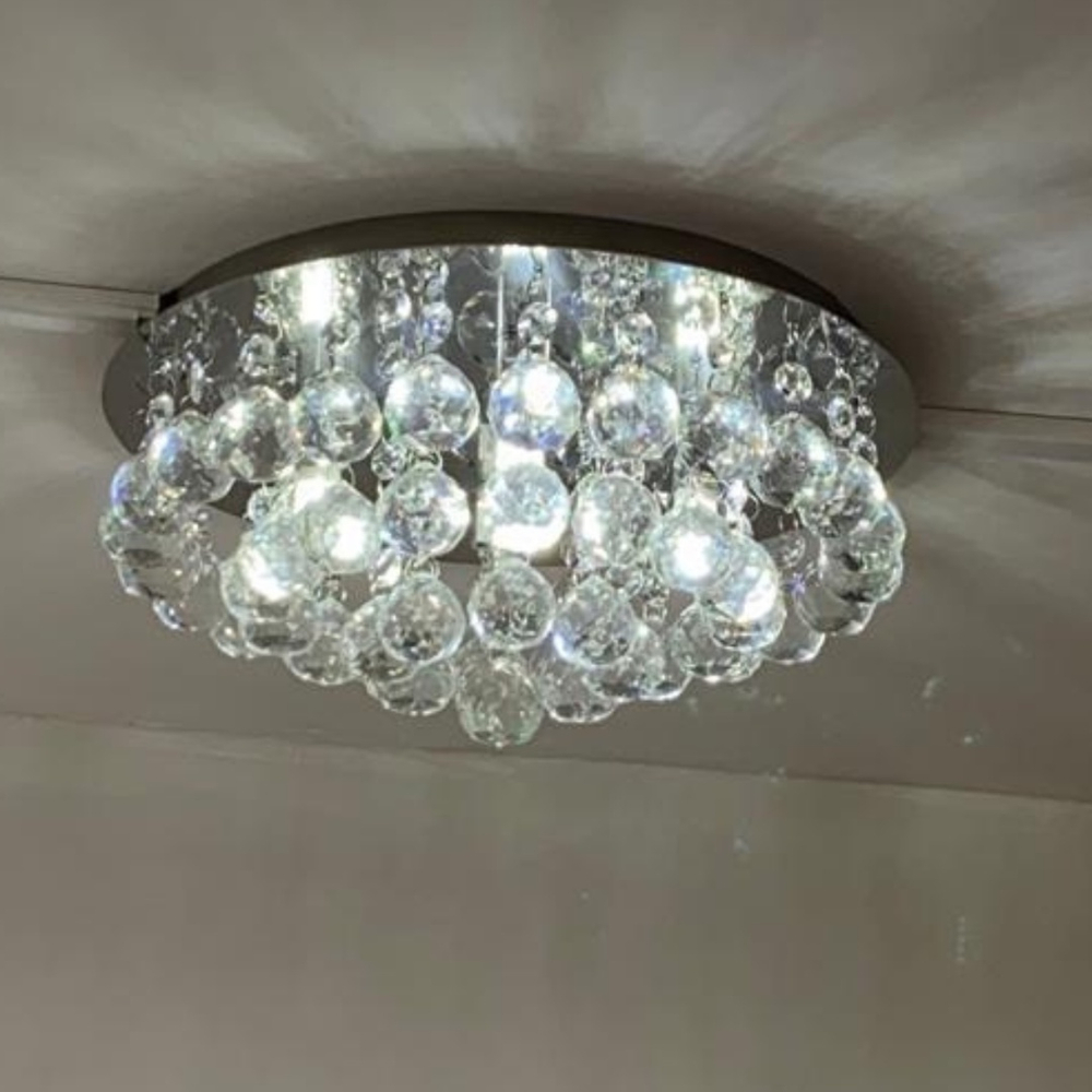 Lustre De Cristal Legítimo K9 Redondo 30cm Para Sala E Quarto no