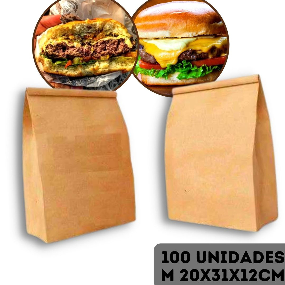 Sos Saco Papel Kraft Liso Transporte Delivery M 20x31x12cm 100