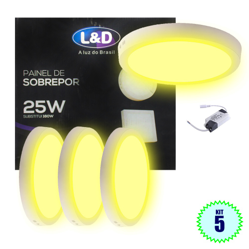 Kit Painel Plafon Sobrepor W Lumin Ria Led Redondo Branco Quente L