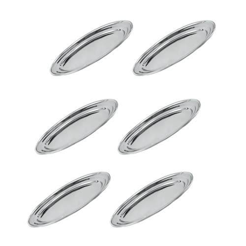 Kit Jogo 6 Travessas Oval de Inox Rasa 39cm Bandeja para Porção Comida