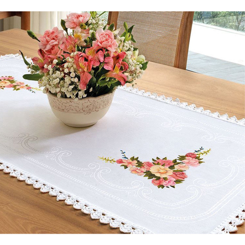 Caminho Trilho De Mesa Cm X Cm Jacquard Creative Dohler Branco No