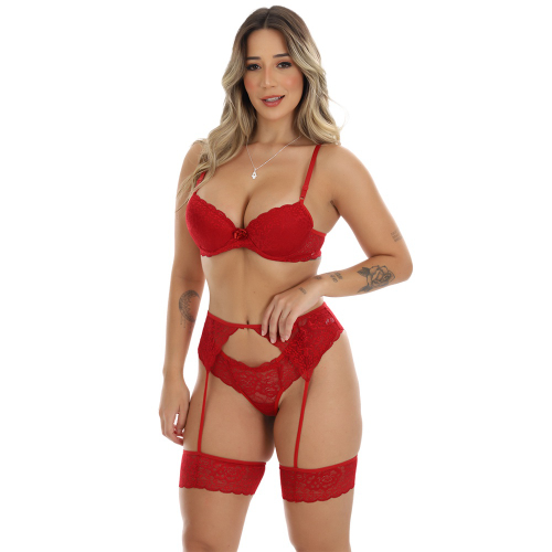 Lingerie Perneira Renda Vermelho Frimodas Conjunto Cinta Liga