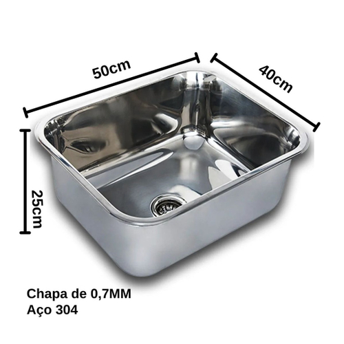 Cuba Pia Cozinha Industrial Aço Inox 304 50x40x25 Tecnocuba no Shoptime