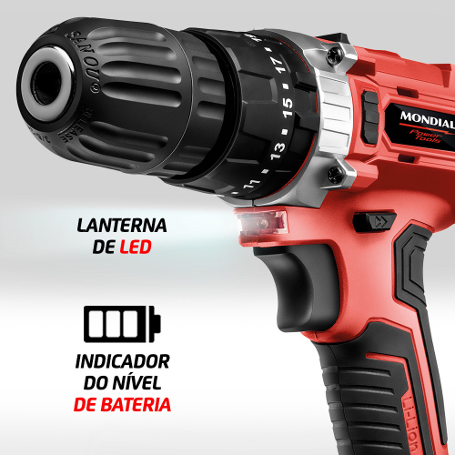 Parafusadeira Furadeira Martelete Sem Fio V Mondial Pf M Bivolt No