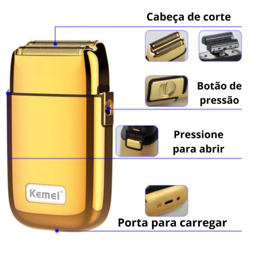 Barbeador Elétrico Máquina Shaver Kemei Tx1 Gold Fusion Pró no Shoptime