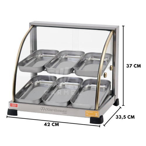 Estufa De Salgados Vitrine Térmica Ouro Curva Dupla 6 Bandejas