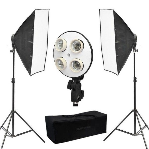 Kit 2 Soft Box Soquete E27 Quadruplo 50 X 70 2 Tripés 2mts Sem