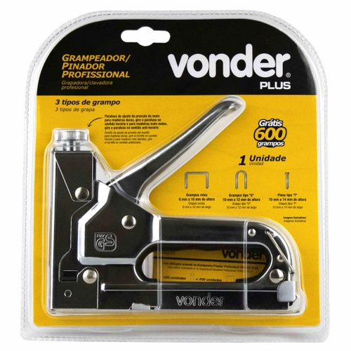 Grampeador Pinador Manual Vonder Plus Profissional Chapa de Aço Cromado