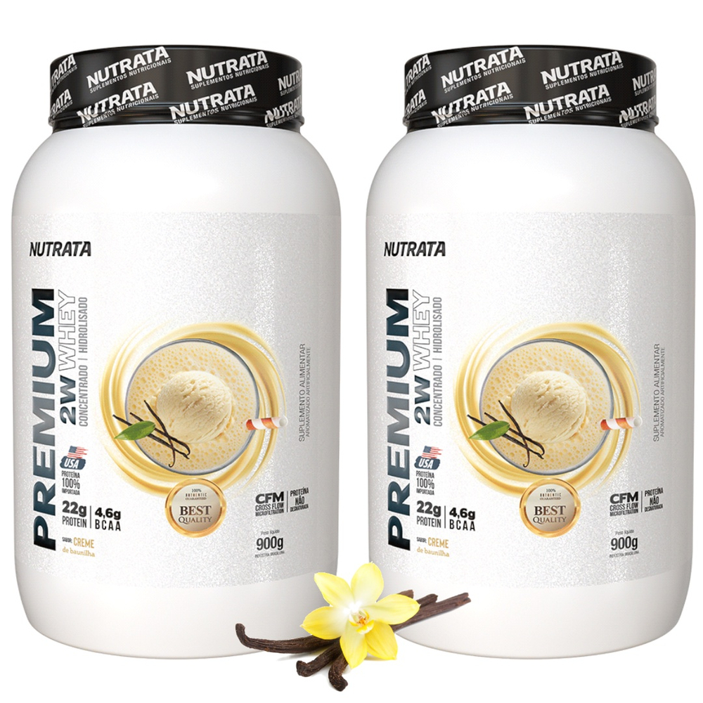 Kit 2x Whey Protein Premium 2W 900g Concentrado E Hidrolisado Sabor