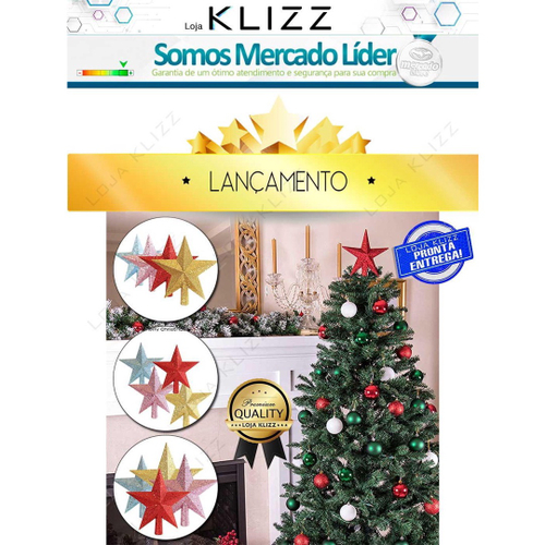 Estrela Ponteira Para Arvore De Natal Glitter 15Cm Linda No Shoptime