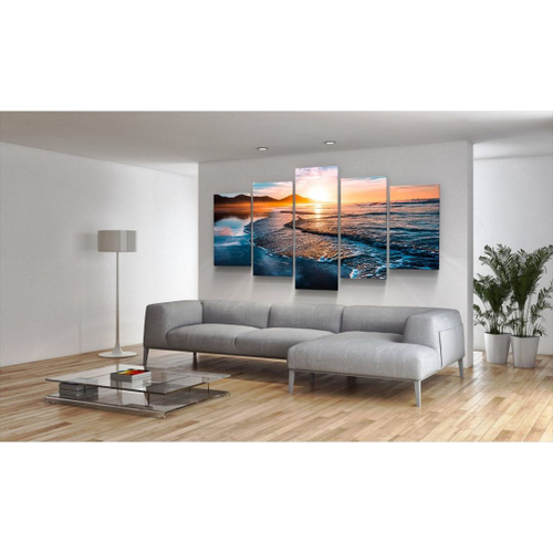 Conjunto 5 Quadros Decorativos Mosaico Caixa Alta Praia Paisagem Luz Do