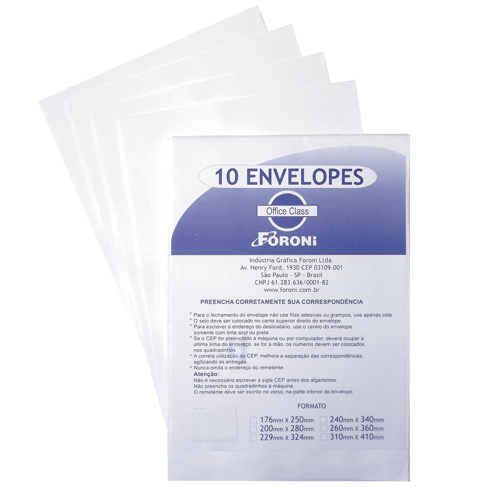 Envelope Saco Branco 90g 200x280mm Pt 10 Un Foroni No Shoptime