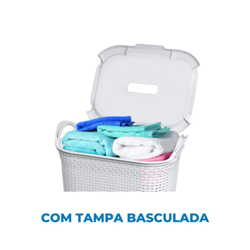 Cesto Para Roupas Organizador Roupeiro Tampa Branco 50l Arqplast