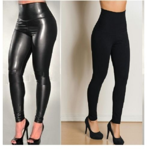 calça de couro cós alto
