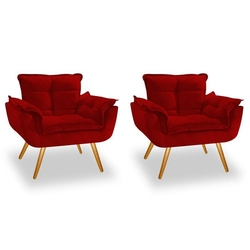Kit 2 Poltronas Cadeiras Decorativas Opala Corano Vermelho Pés Palito para Recepção Sala de Estar Consultório Escritório Quarto - AM Decor é boa?