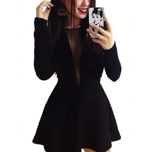 vestido curto rodado manga longa