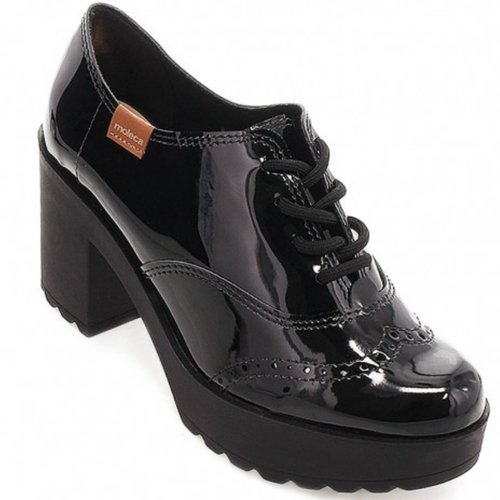sapato feminino oxford salto tratorado preto verniz