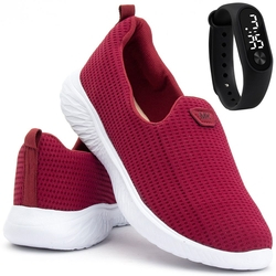 Kit Tênis e Relógio LED Sapatilha Casual Feminino Mikelly Caminhada Bordô é boa?