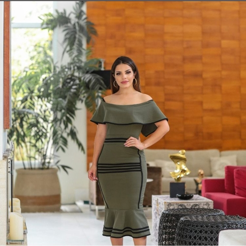 vestido verde militar midi